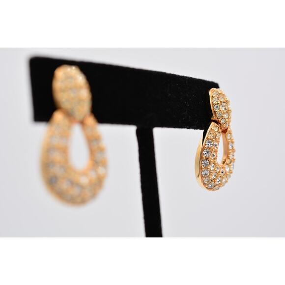 Swarovski Vintage Crystal Earrings Door Knockers Gold Swan Signed 1990s BinAZ - Picture 5 of 12